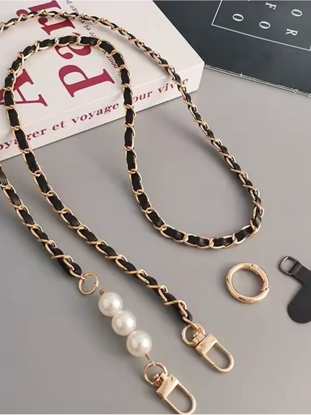 Black and Gold Chain Crossbody Phone Strap - Women Accessories - Picture 3 of 4